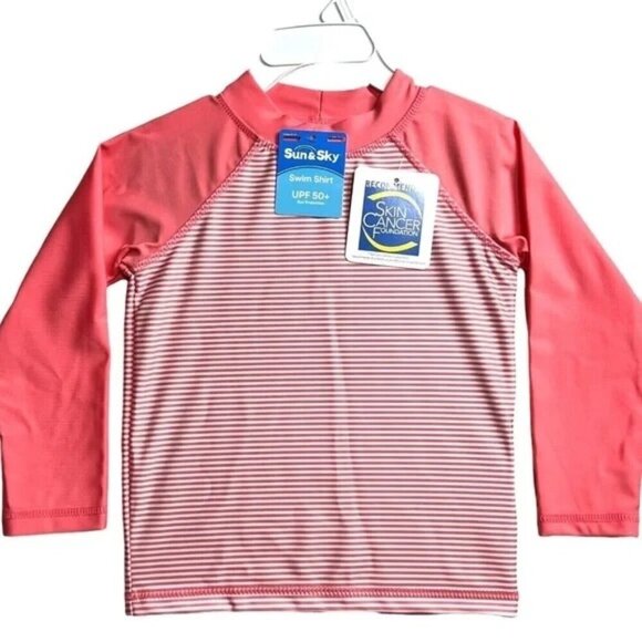 Toddler Swim Shirt UPF 50+ Sun Protection Pink Striped 3T-4T - Picture 1 of 4